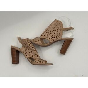 Not Rated Laser Cut Block Heel Sandals Size 10 Nude Boho Festival Shoes